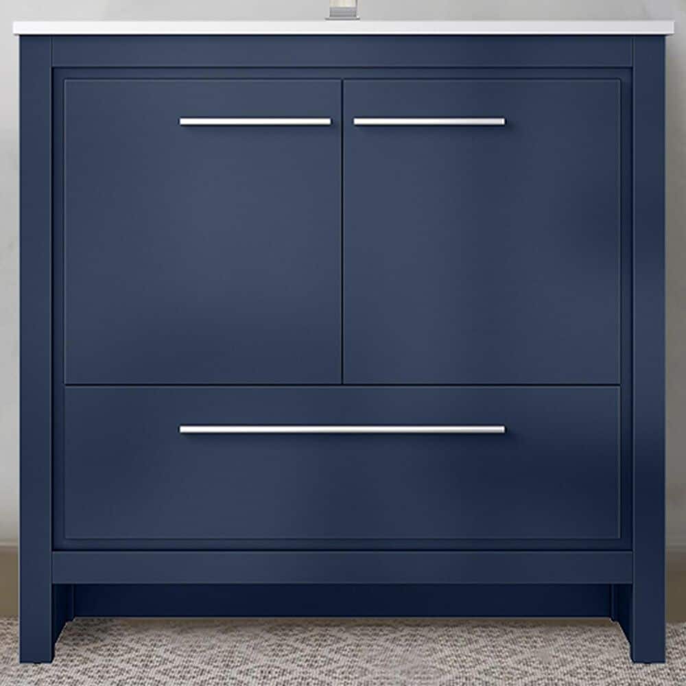 Lexora Home Lafarre 36&quot; Single Bathroom Vanity in Navy Blue with 2 cm White Quartz Top and Rectangular Sink, , large