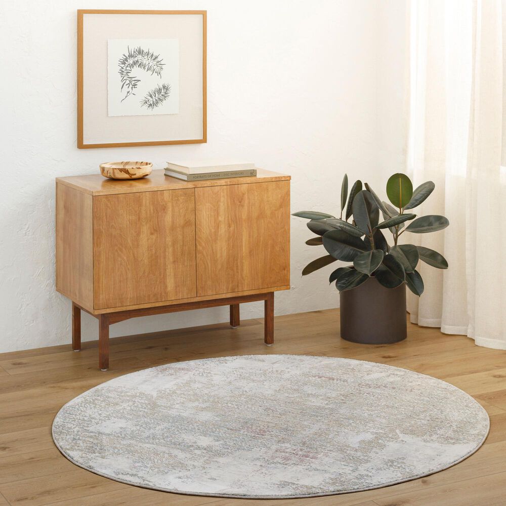 Surya Brunswick 6&#39;7&quot; Round Cream, Tan, Blue, Taupe, Dusty Pink and Seafoam Area Rug, , large
