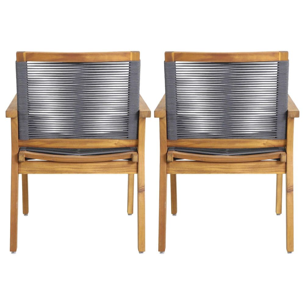 Hearth and Haven McGill Outdoor Dining Chair with Dark Grey Rope Seat in Brown &#40;Set of 2&#41;, , large