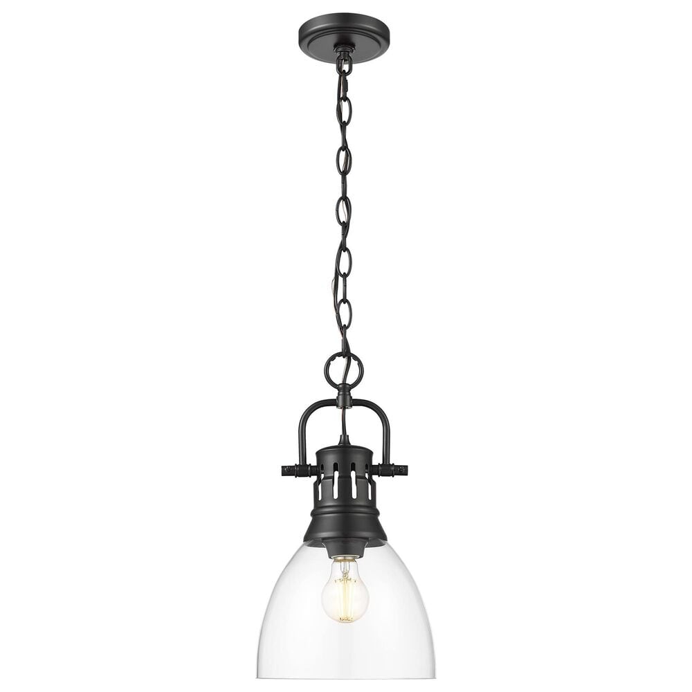 Golden Lighting Duncan 1-Light Small Pendant with Chain and Clear Shade in Matte Black, , large