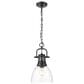 Golden Lighting Duncan 1-Light Small Pendant with Chain and Clear Shade in Matte Black, , large