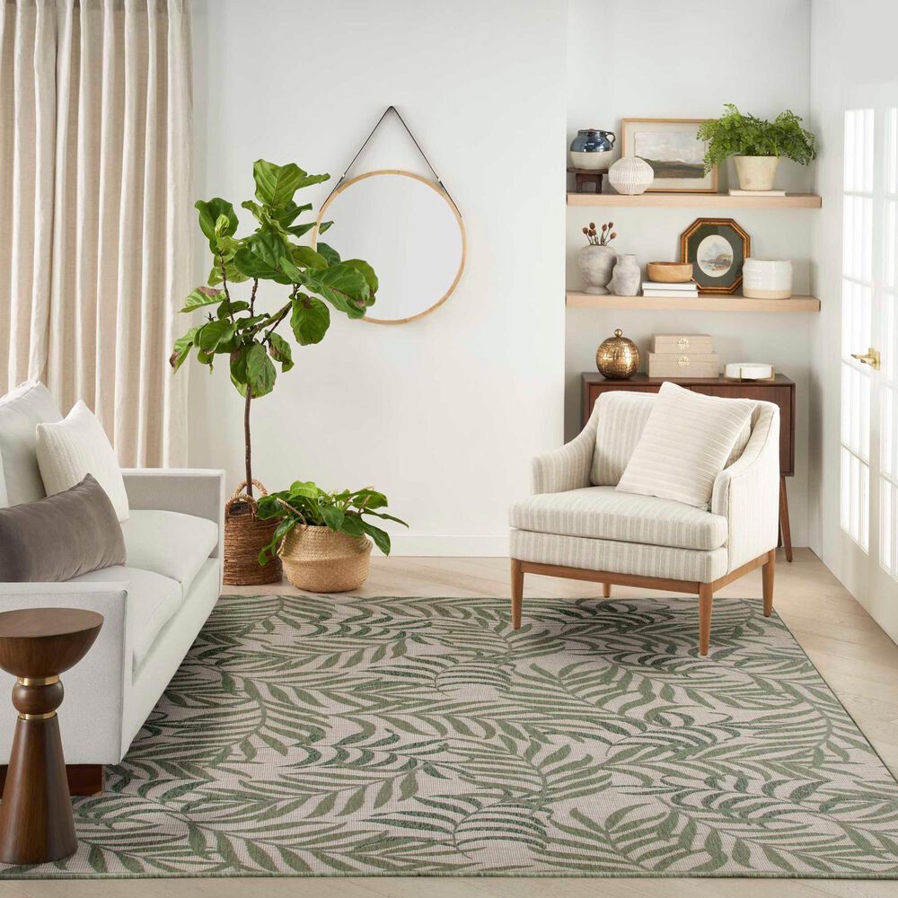 Nourison Garden Oasis GOA01 Ivory and Green 8&#39; x 10&#39; Indoor/Outdoor Area Rug, , large