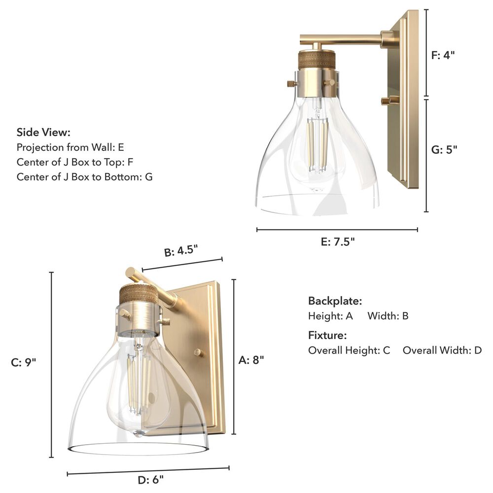 Hunter Van Nuys 1-Light Wall Sconce in Alturas Gold, , large