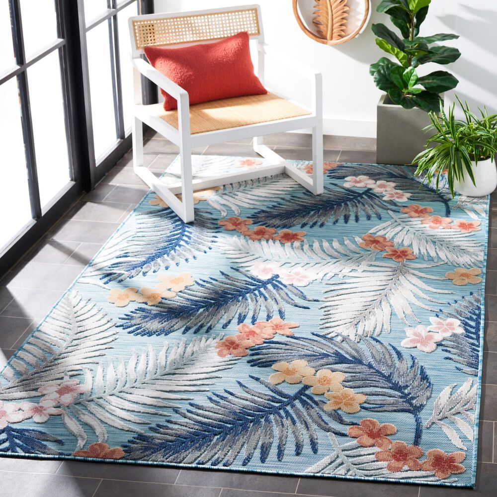 Safavieh Cabana CBN451J 8&#39; x 10&#39; Aqua and Ivory Indoor/Outdoor Area Performance Rug, , large