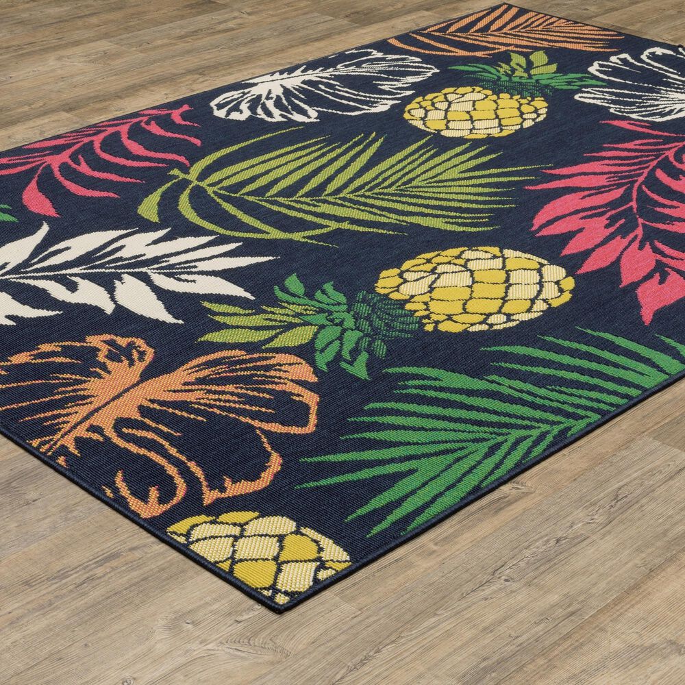 Oriental Weavers Havana HAV07 Navy and Multicolor 9'10" x 12'10" Indoor/Outdoor Area Rug, , large