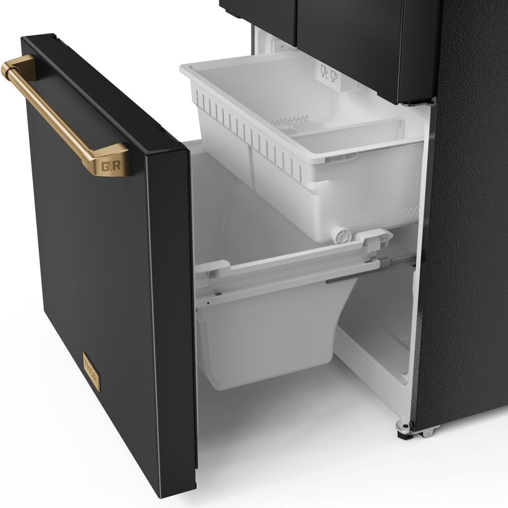 THOR KITCHEN Gordon Ramsay 17.5 Cu. Ft. Counter Depth French Door Refrigerator with Bronze Handle Kit in Black, , large