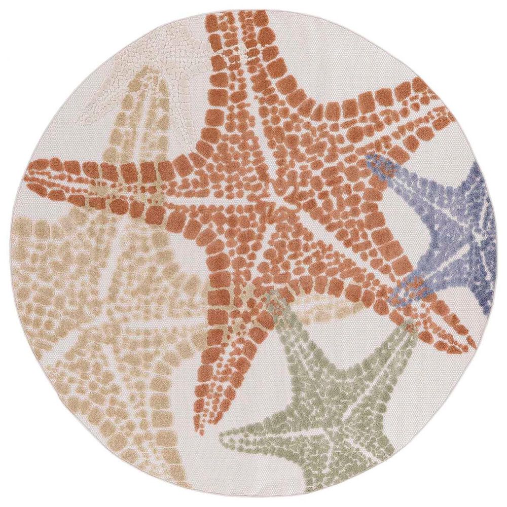 Nourison Aloha ALH28 7"10" Round Ivory and Multicolor Indoor/Outdoor Area Rug, , large