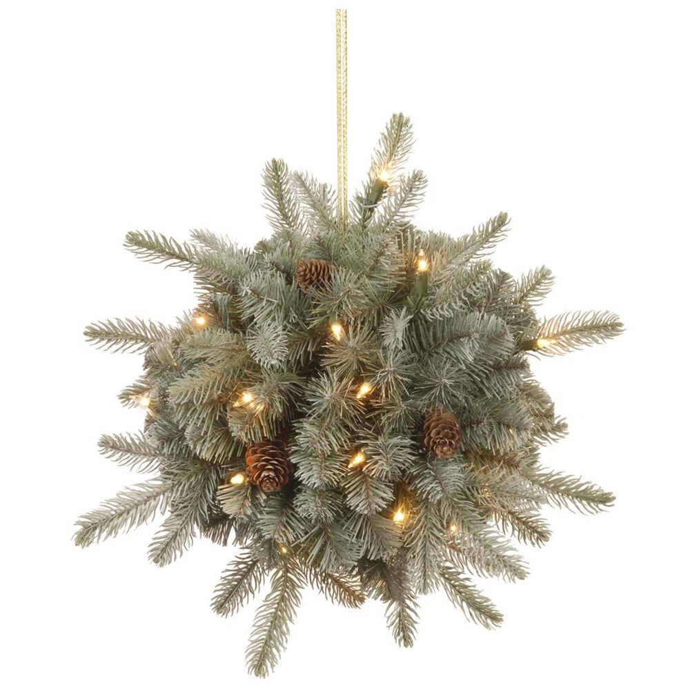 National Tree 12" Frosted Arctic Spruce Kissing Ball with Battery Operated Warm White LED Lights, , large