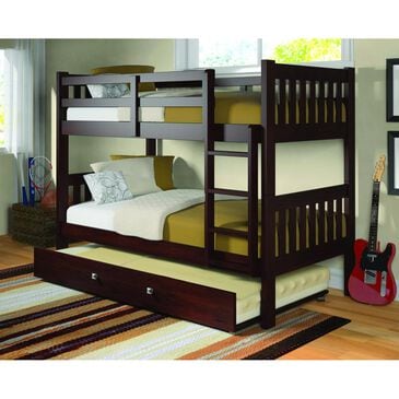 Forest Grove Twin over Twin Mission Bunk Bed with Trundle in Dark Cappuccino, , large