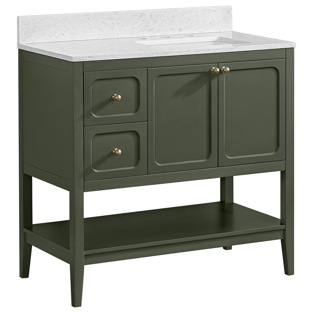 37B Ravello 36" Single Bathroom Vanity Cabinet in Deep Olive Green with Marble Top and Backsplash, , large