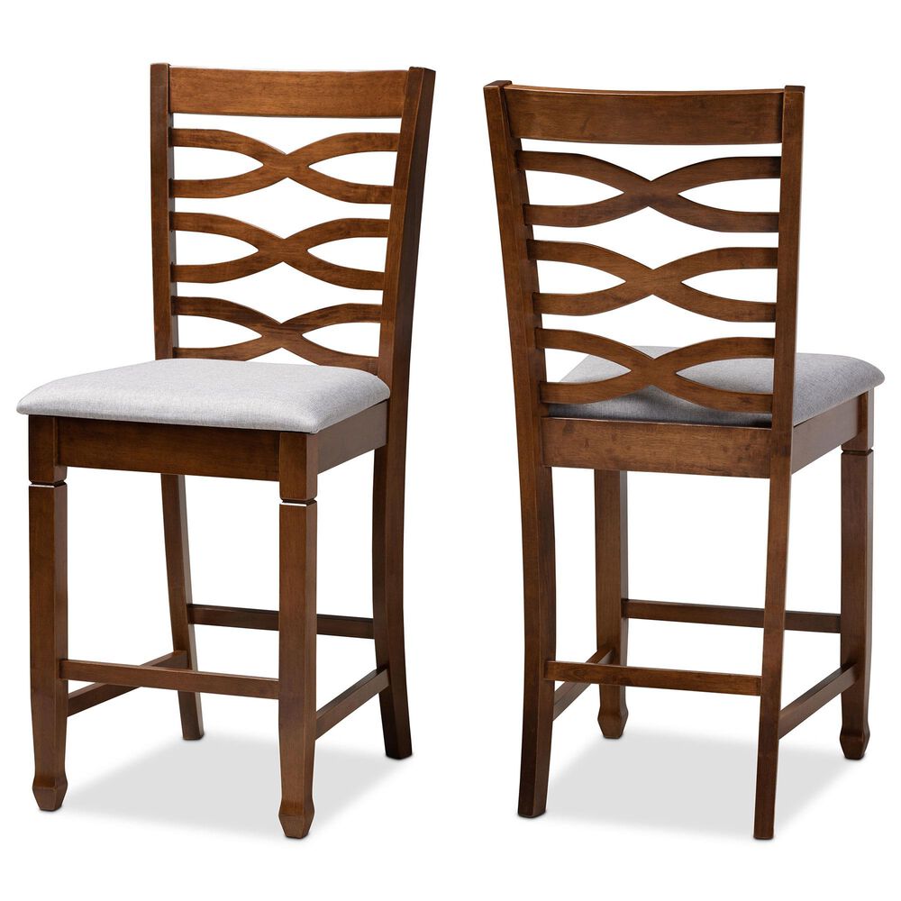 Baxton Studio Lanier Counter Height Pub Chair with Grey Cushion in Walnut (Set of 2), , large
