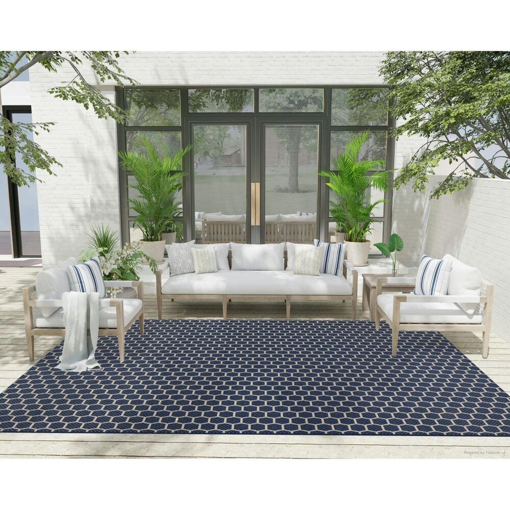 Nourison Twist Reversible 8&#39; x 10&#39; Navy Indoor/Outdoor Area Rug, , large