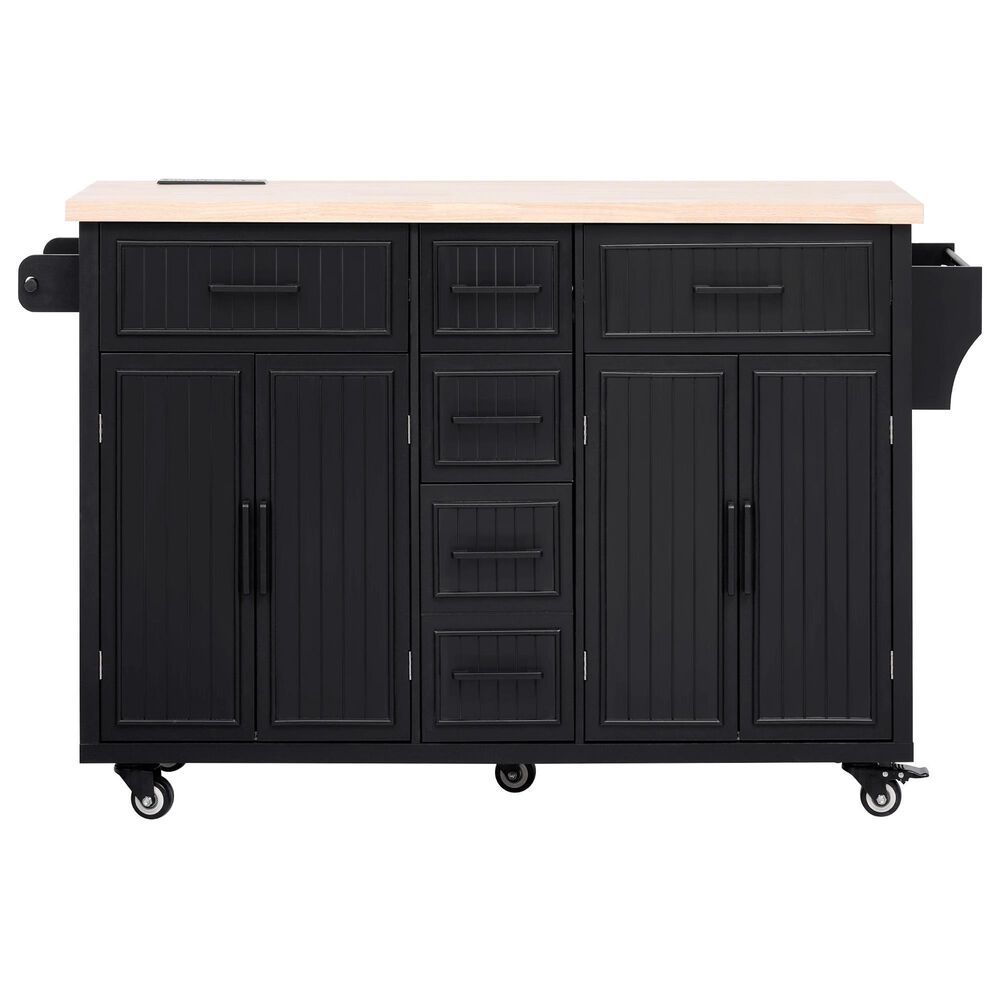HOMLUX 56.5'' Kitchen Island with Drop Leaf in Black and Natural, , large