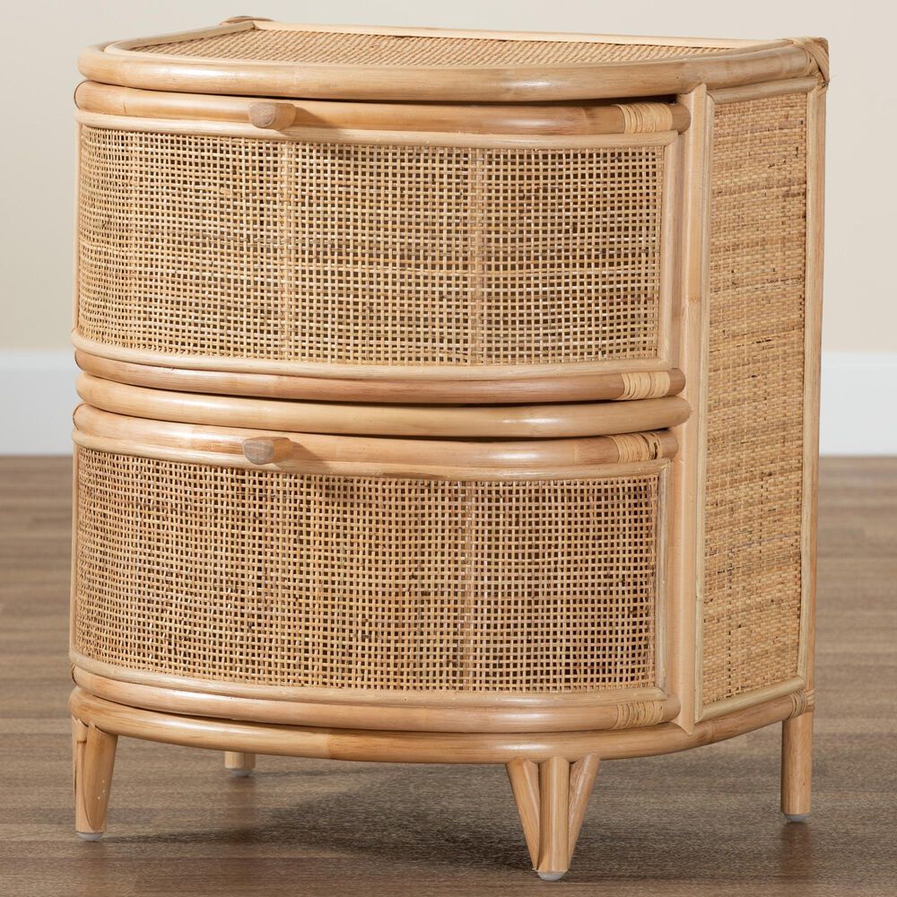 Baxton Studio Oleta 2-Drawer Rattan Nightstand in Natural Brown, , large