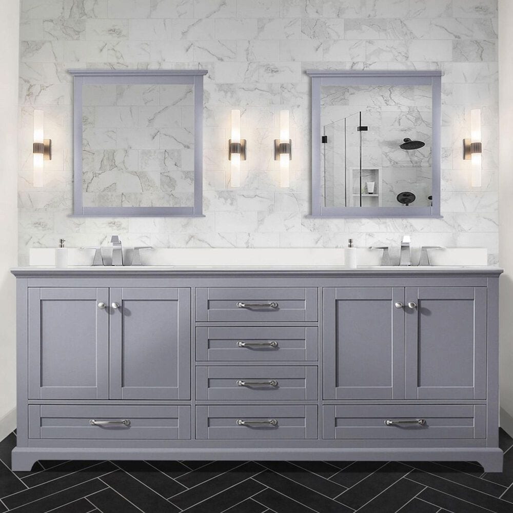 Lexora Home Dukes 80&quot; Double Bathroom Vanity in Dark grey with 2 cm White Quartz Top and Rectangular Sinks, , large
