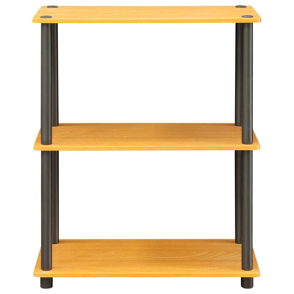 HOMLUX 3-Tier Compact Open Storage Bookshelf in Light Cherry and Black, , large