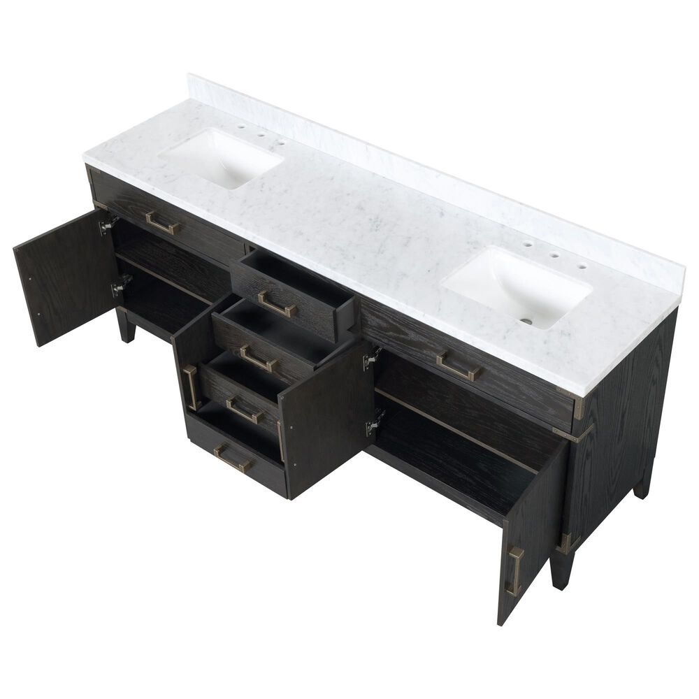 Lexora Home Laurel 84&quot; Double Bathroom Vanity in Black Oak with White Carrara Marble Top and Rectangular Sinks, , large