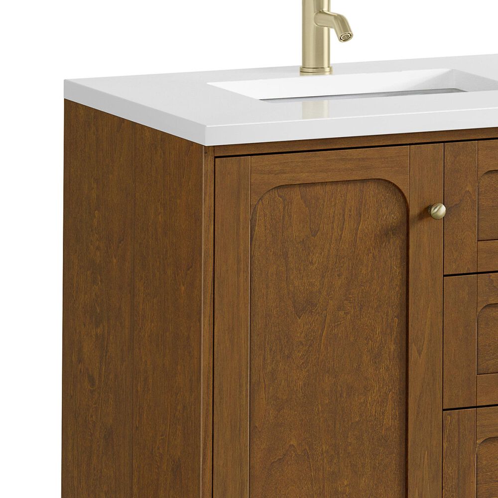 James Martin Laurent 60" Double Bathroom Vanity in Honey Oak with Single Hole 3 cm White Zeus Silestone Top and Rectangular Sinks, , large