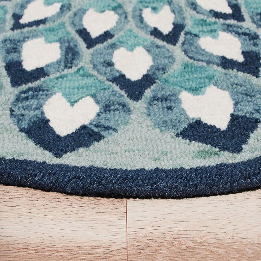 L&amp;R Resources Sinuous Feathering Floral 6&#39; Round Blue, Navy, Teal and White Area Rug, , large