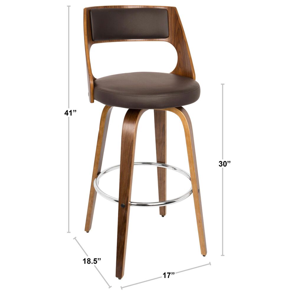 Lumisource Cecina Swivel Barstool with Cream Cushion in Walnut and Chrome &#40;Set of 2&#41;, , large
