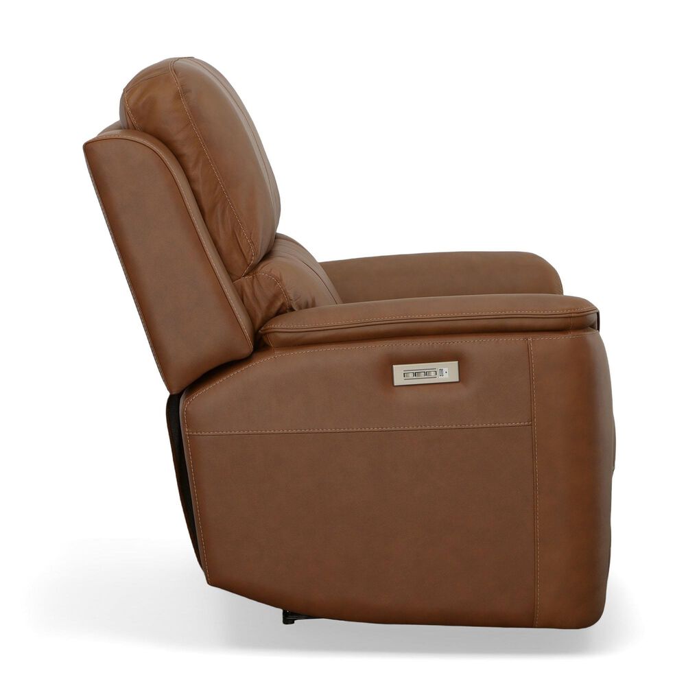 Flexsteel Henry Power Recliner with Headrest and Lumbar in Caramel, , large