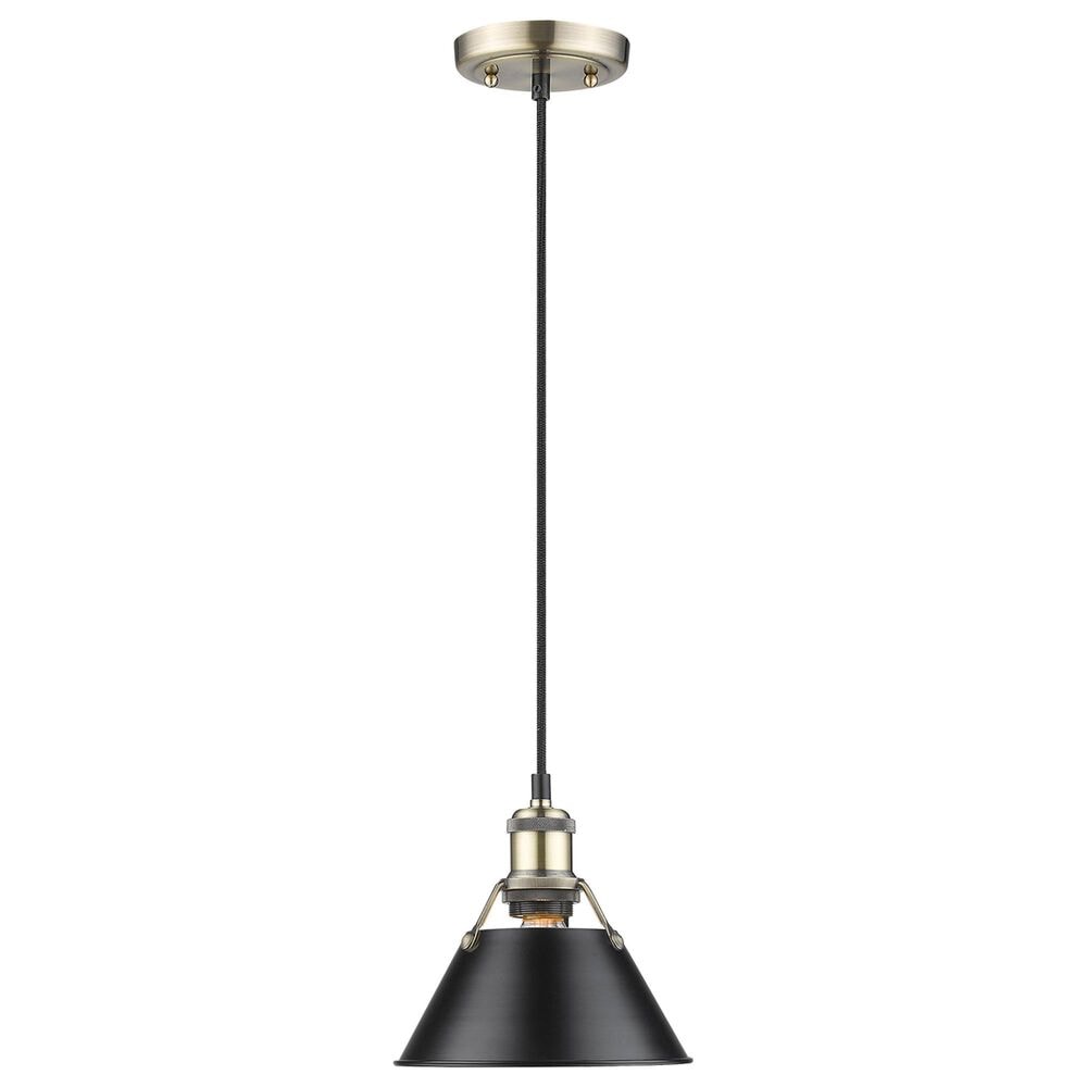 Golden Lighting Orwell 1-Light Small Pendant with Matte Black Shade in Aged Brass, , large