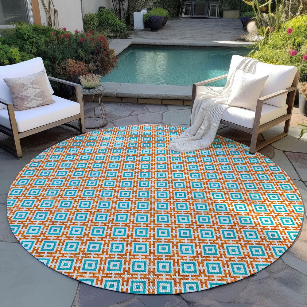 Dalyn Rug Company Marlo 4&#39; Round Orange Indoor/Outdoor Area Rug, , large