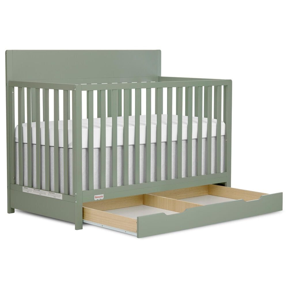 Evolur Meadowbrook 4-In-1 Convertible Crib with Drawer in Meadow Green, , large