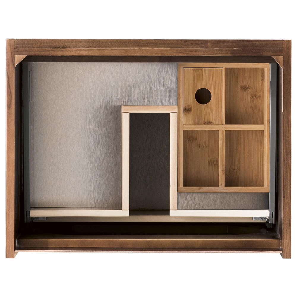 James Martin Mantova 23.6&quot; Single Vanity in Mid-Century Walnut and Matte Black with 3 cm Glossy White Composite Stone Top and Rectangular Sink, , large
