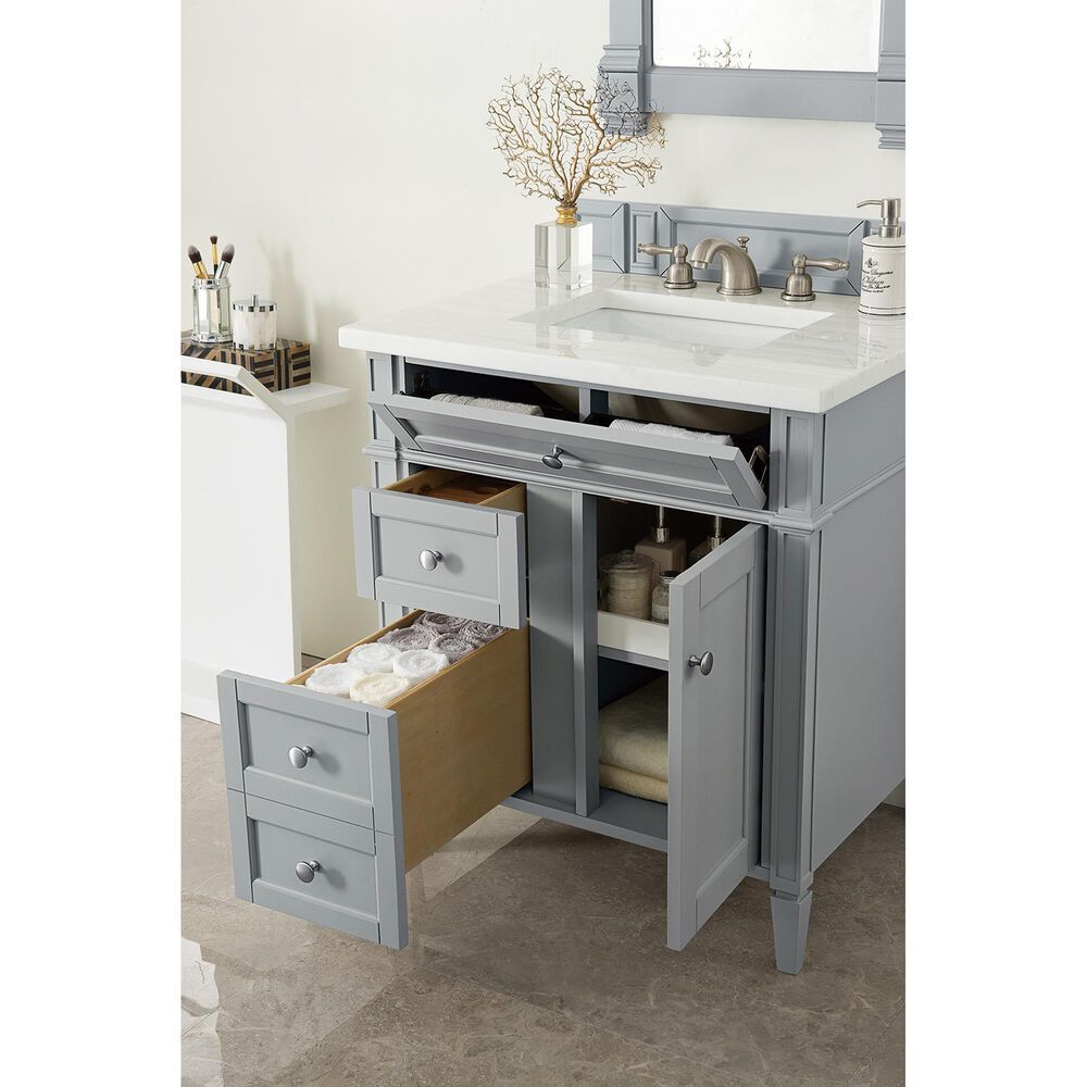 James Martin Vanities Brittany 30&quot; Single Bathroom Vanity in Urban Gray with 3 cm Arctic Fall Solid Surface Top and Rectangle Sink, , large