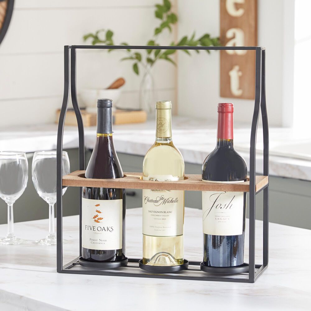 Maple and Jade 16&quot; Farmhouse Metal Wine Holder in Black, , large