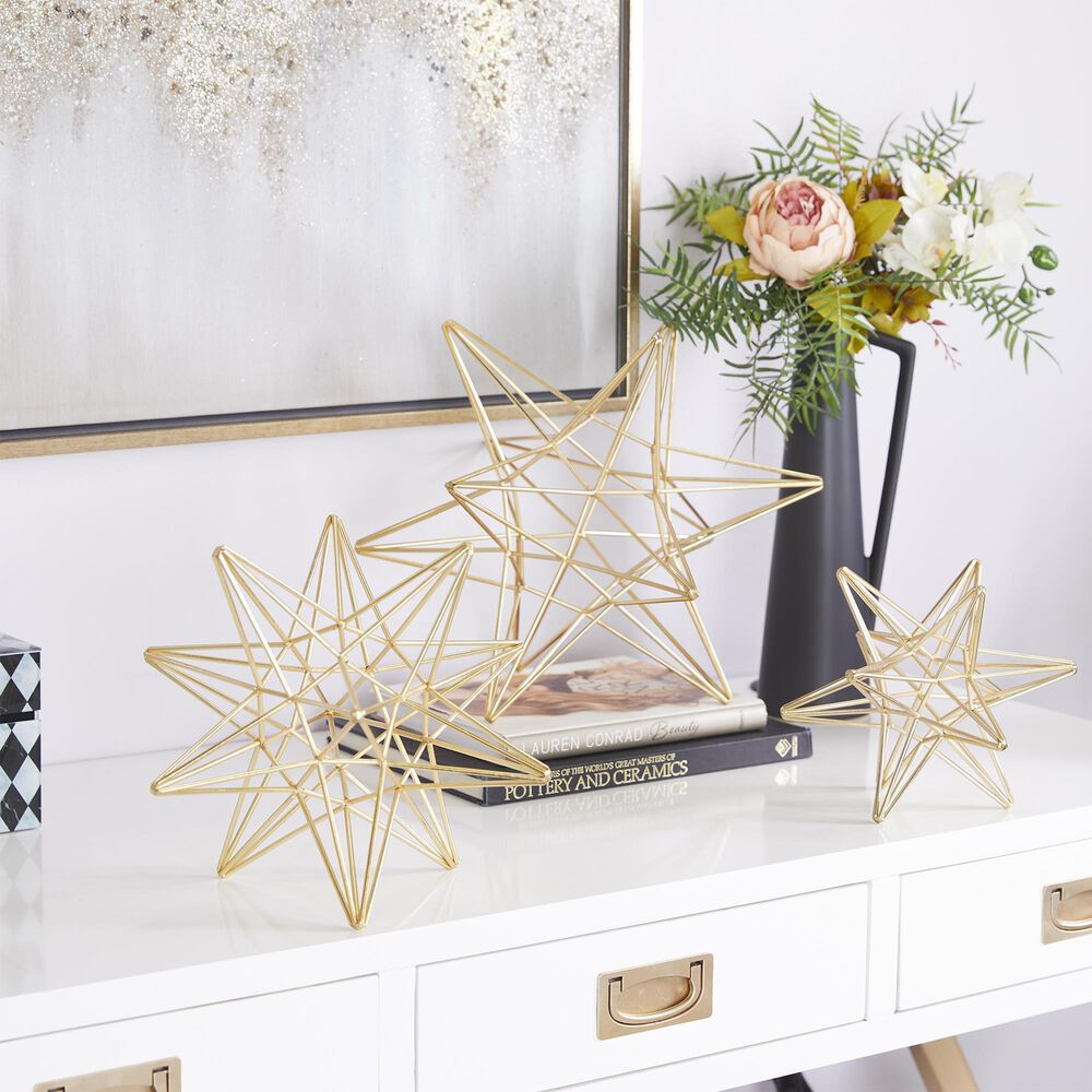 Maple and Jade 3-Piece Star Decorative Sculpture Set in Polished Gold, , large