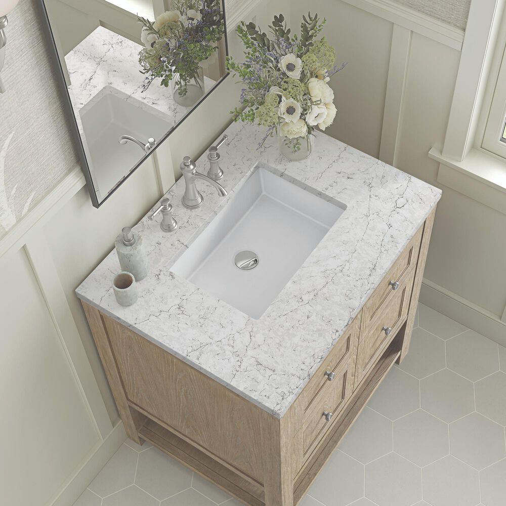 James Martin Vanities Breckenridge 30&quot; Single Vanity in Whitewashed Oak with 3 cm Eternal Jasmine Pearl Quartz Top, , large
