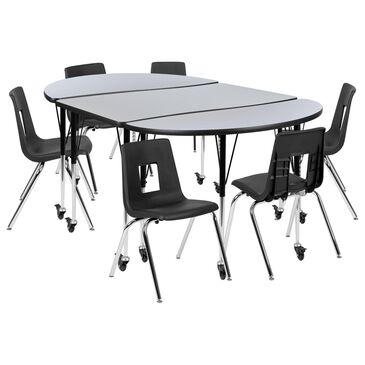 Flash Furniture Emmy 9-Piece 76" Mobile Activity Table Set with 18" Student Stack Chairs in Grey, Black and Chrome, , large