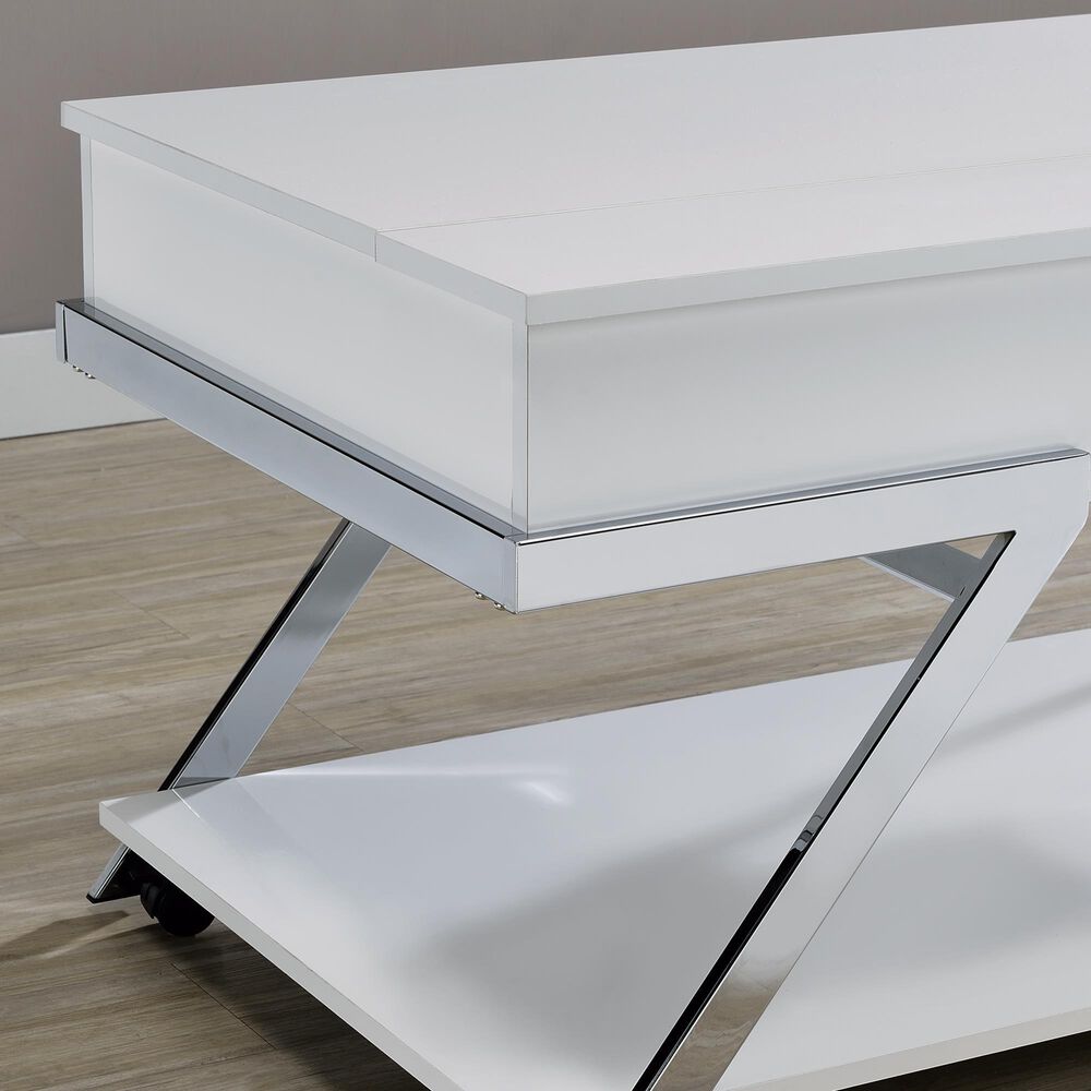 Steve Silver Furniture Zena Lift-Top Cocktail Table with Casters in White and Chrome, , large