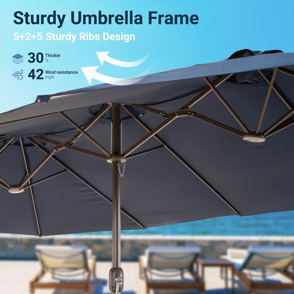 HOMLUX 15' Outdoor Market Umbrella with Sandbags Base in Dark Blue, , large