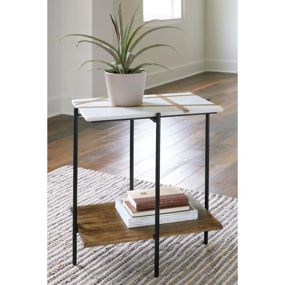 Ashley Braxmore Accent Table in White and Light Brown, , large