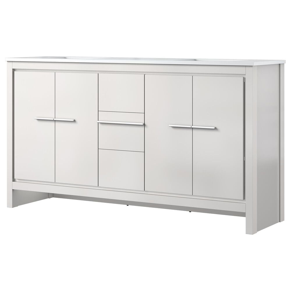Lexora Home Lafarre 60" Double Bathroom Vanity in White with 2 cm White Quartz Top and Rectangular Sinks, , large