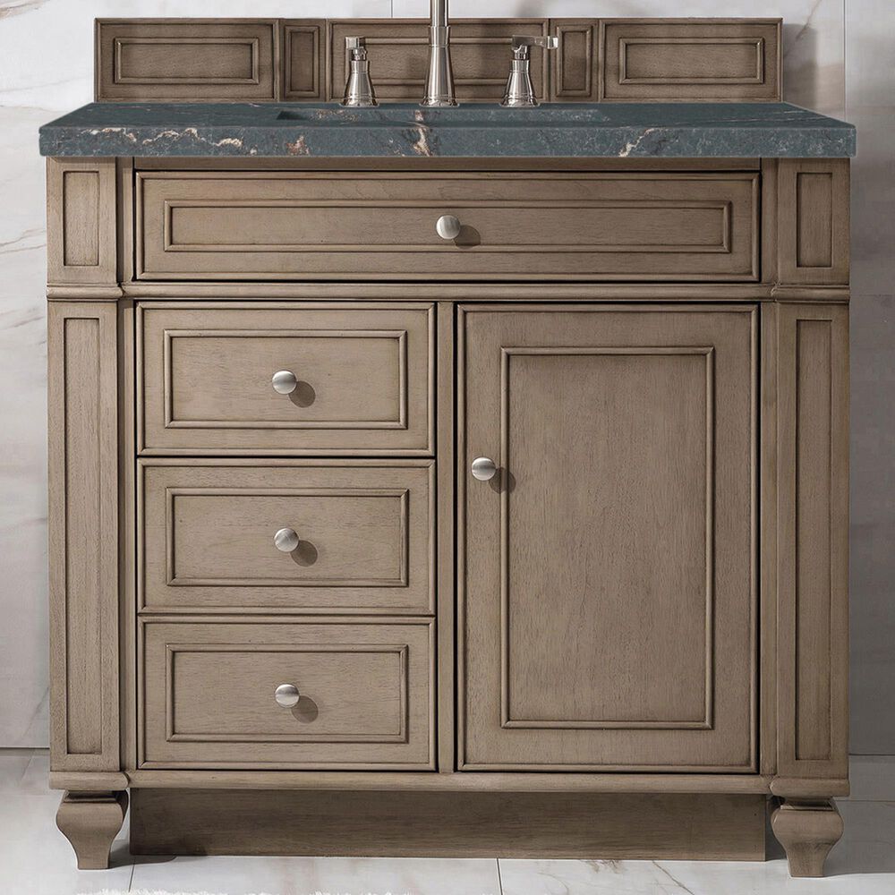 James Martin Vanities Bristol 36" Single Bathroom Vanity in Whitewashed Walnut with 3 cm Parisien Bleu Quartz Top and Rectangular Sink, , large