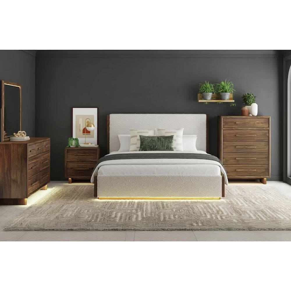 37B Brisbane Queen Upholstered Bed in Brown with Lighting, , large