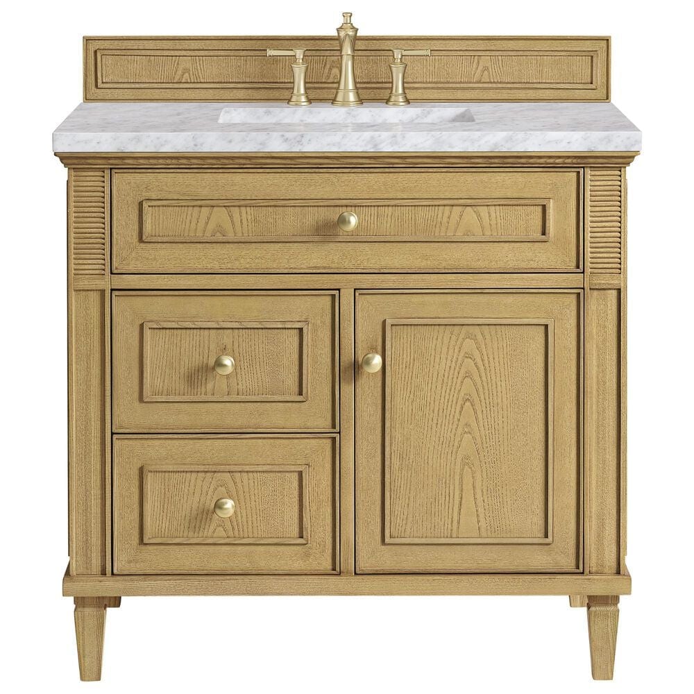 James Martin Vanities Lorelai 36&quot; Single Vanity in Light Natural Oak with 3 cm Carrara White Marble Top, , large