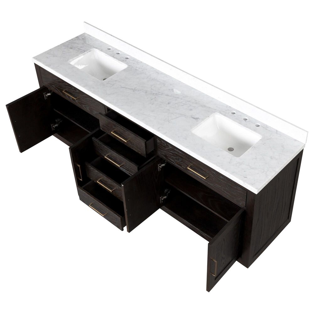 Lexora Home Abbey 84&quot; Double Bathroom Vanity in Black Oak with 2 cm White Carrara Marble Top and Rectangular Sinks, , large