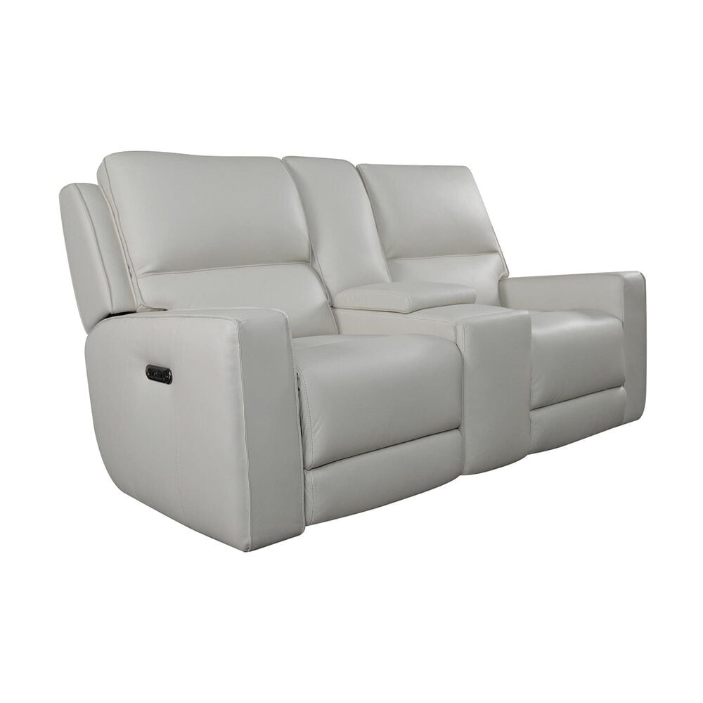 Bassett Raymond Leather Power Reclining Console Loveseat in Vanilla, , large
