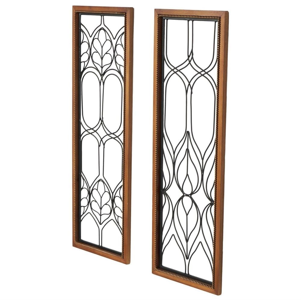 Maple and Jade 31&quot; x 11&quot; Geometric Wall Decor with Beaded Accents in Brown and Black &#40;Set of 2&#41;, , large