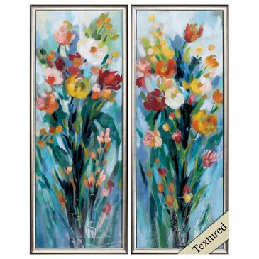 Propac "Tall Bright Flowers" Wall Art in Turquoise (Set of 2), , large