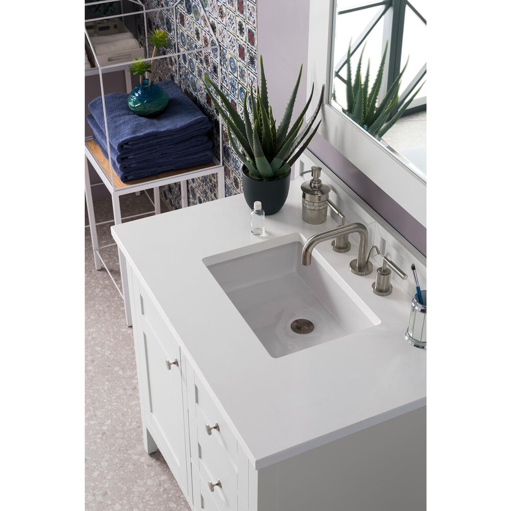 James Martin Vanities Palisades 36" Single Bathroom Vanity in Bright White with 3 cm White Zeus Quartz Top and Rectangular Sink, , large