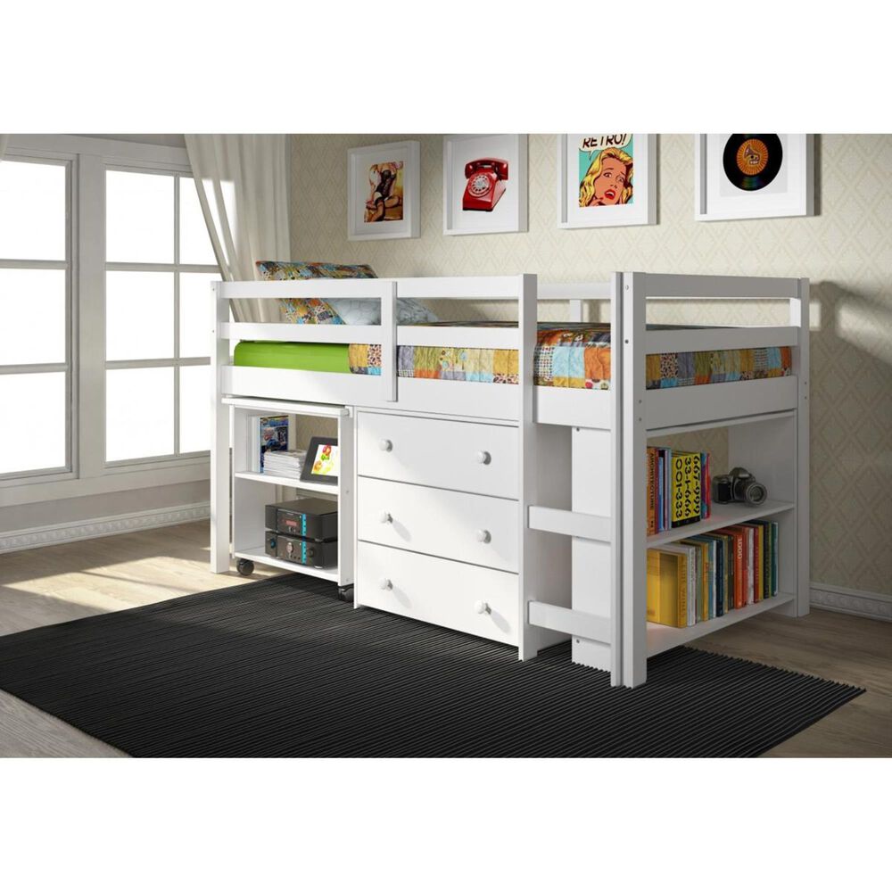 Forest Grove Twin Low Loft Bed with Trundle in White, , large
