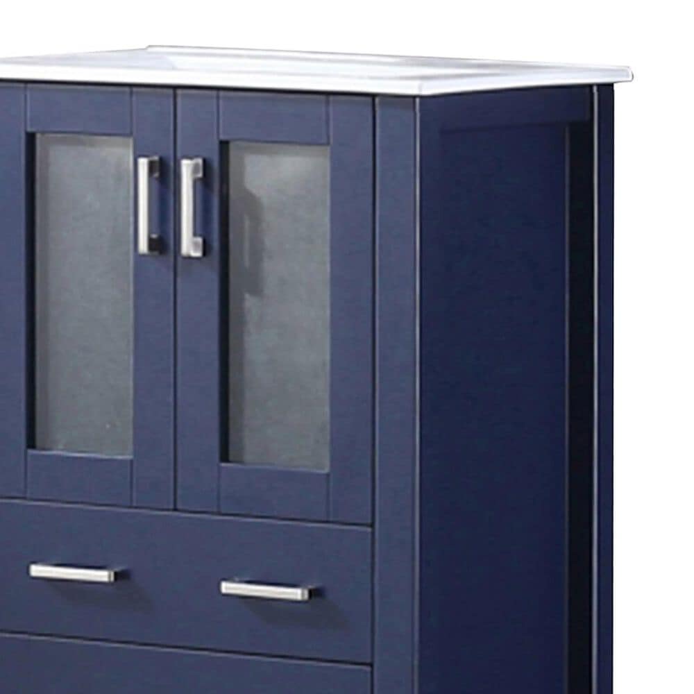 Lexora Home Volez 24&quot; Single Bathroom Vanity in Navy Blue with 2 cm White Ceramic Top and Rectangular Sink, , large