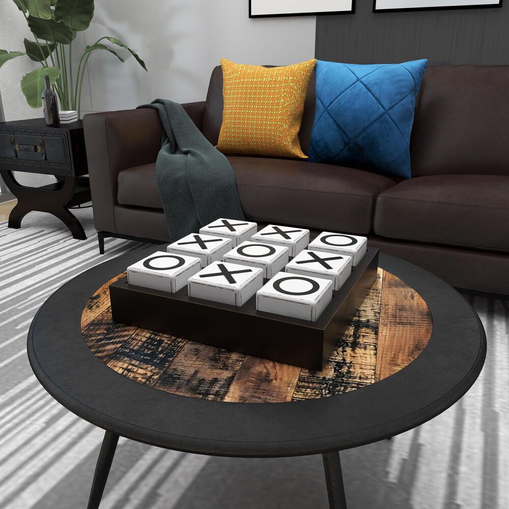 Maple and Jade 4&quot; x 14&quot; Tic Tac Toe Game Set in Black and White, , large