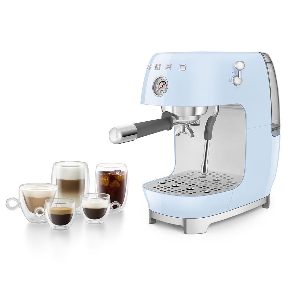 SMEG Retro Style 47 Oz Espresso and Cold Brew Coffee Machine in Pastel Blue, , large
